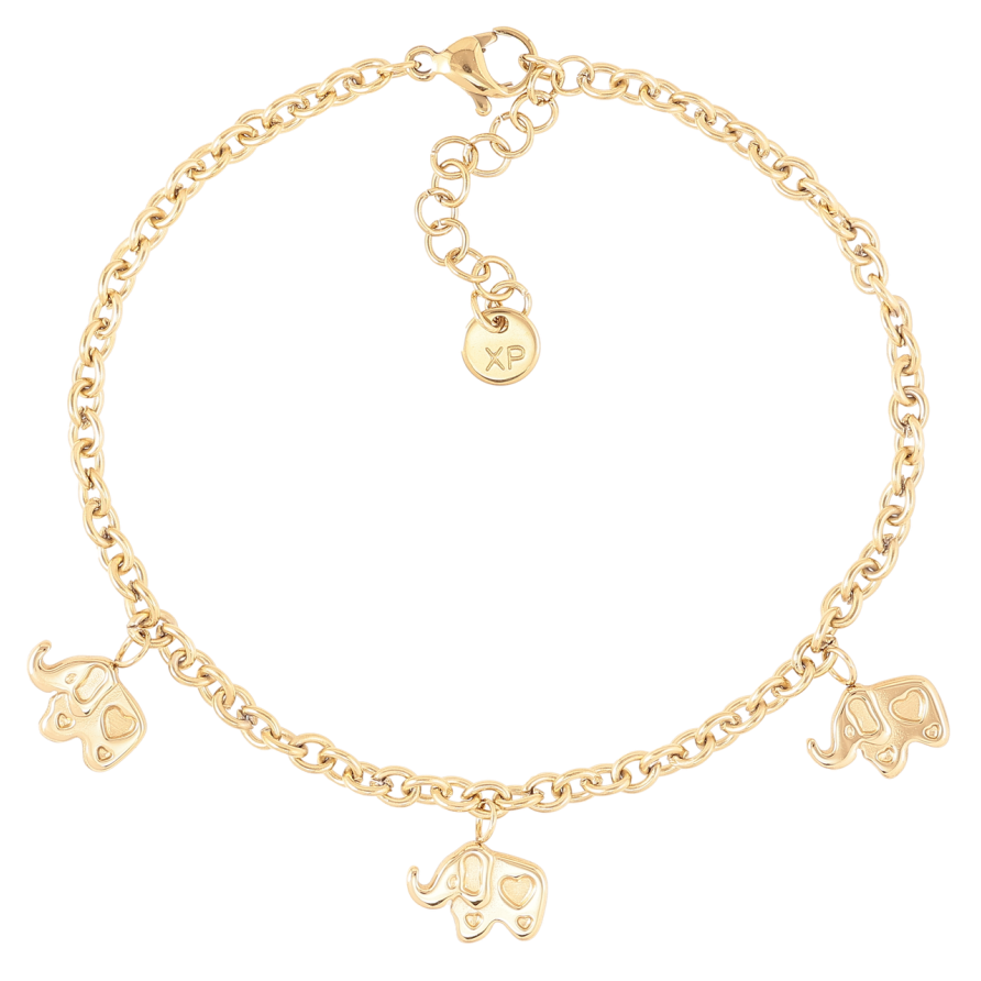 Браслет Xuping ТТМ Stainless Steel цвет 14K Цепочка с подвесками слоны с доп.цепочкой 19-22см х 3мм фото №1