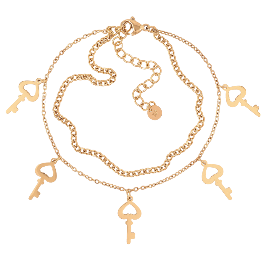 Браслет Xuping ТТМ Stainless Steel цвет 14K Две цепочки с ключиками с доп.цепочкой 17-23см х 2мм фото №1