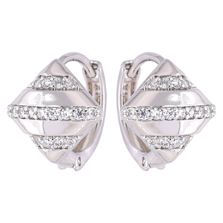 Серьги Xuping Родий колечки Ромбы с дорожками циркония фото №11