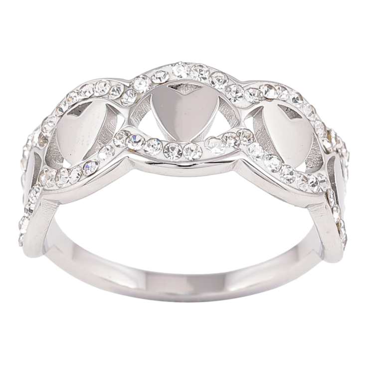 Каблучка Xuping TTM Stainless Steel Колір Родій «Візерунок сердечка з цирконієм» фото №18