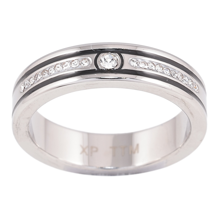 Кольцо Xuping TTM Stainless Steel Цвет Родий Дорожки циркония и черной эмали, шир. 5мм фото №16