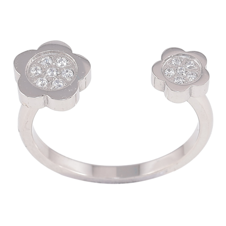 Кольцо Xuping TTM Stainless Steel Цвет Родий Цветочки с цирконием фото №6