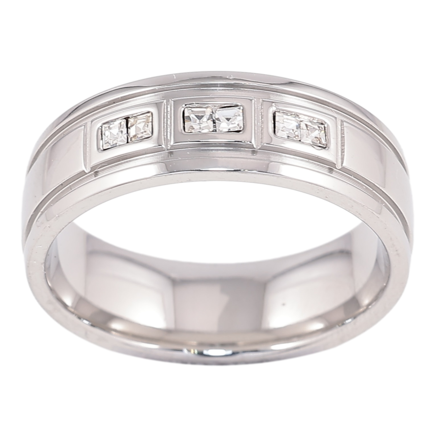 Каблучка Xuping TTM Stainless Steel Колір Родій «Візерунок з вставками цирконію, шир. 6.5мм» фото №1