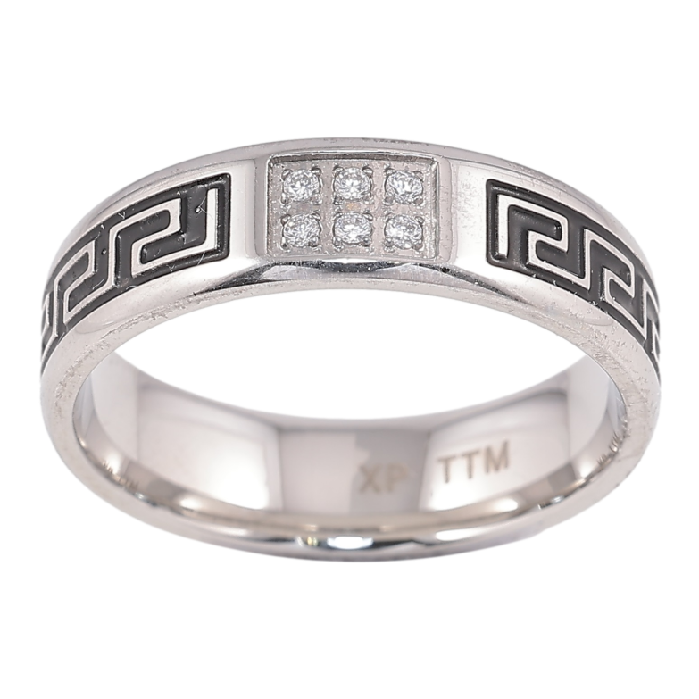 Каблучка Xuping TTM Stainless Steel Колір Родій «Грецький візерунок з цирконієм, шир. 5мм» фото №1