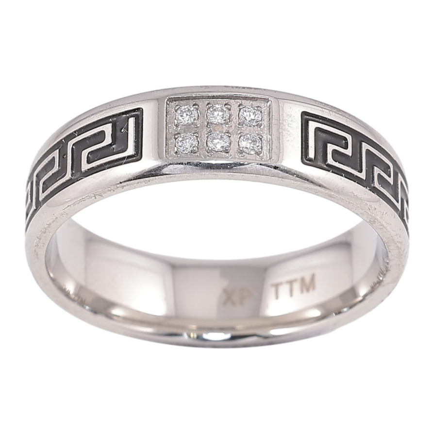 Кольцо Xuping TTM Stainless Steel Цвет Родий Греческий узор с цирконием, шир. 5мм фото №1