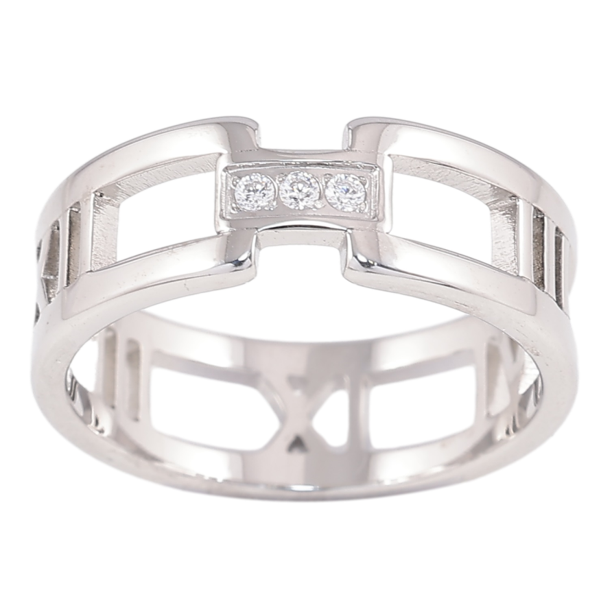 Каблучка Xuping TTM Stainless Steel Колір Родій «Римські цифри з цирконієм» фото №1