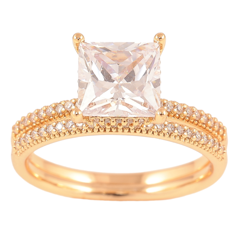 Кольцо Xuping Позолота 18K Двойное с инкрустацией цирконием и фианитом фото №1