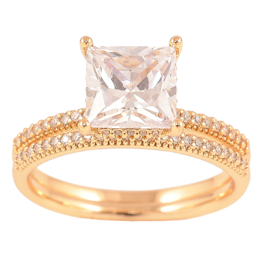 Каблучка Xuping Позолота 18K «Подвійне з інкрустацією цирконієм і фіанітом» фото №1