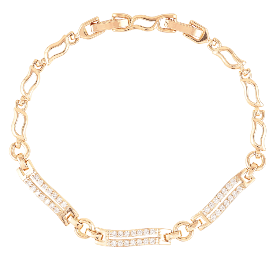 Браслет Xuping Позолота 18K Звенья с дорожками циркония длинна с доп.замком 17.5,19.5см х 4мм фото №1