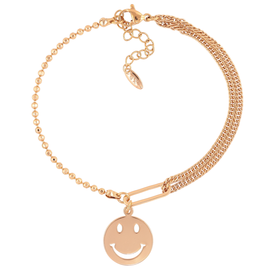 Браслет Xuping Позолота 18K «Комбінований ланцюжок зі смайлом» довжина з доп.ланцюжком 18-22см х 2-4мм фото №1