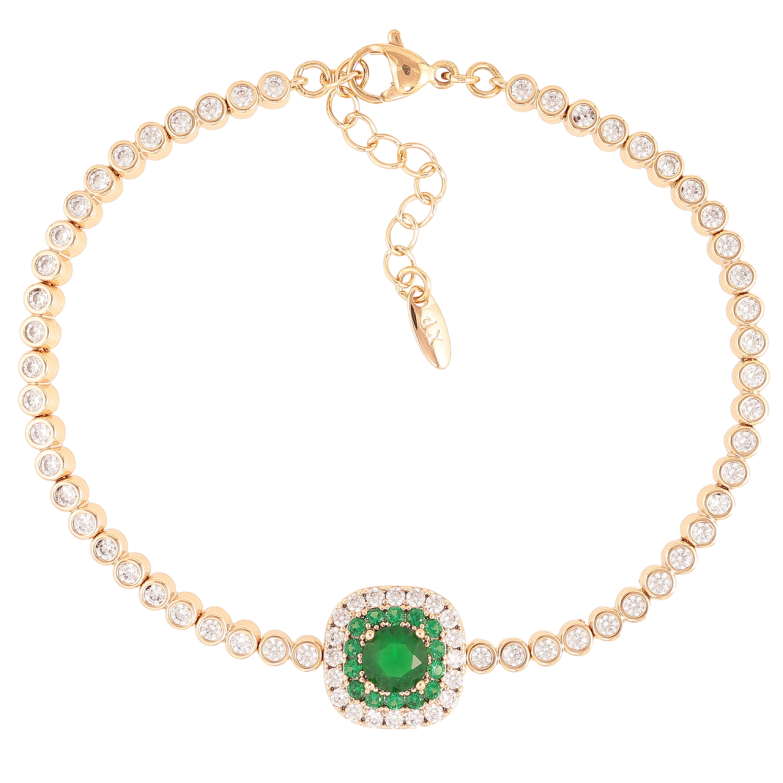 Браслет Xuping Позолота 18K Дорожка циркония с зеленой вставкой длинна с доп.цепочкой 18.5-21.5см х 3мм фото №1