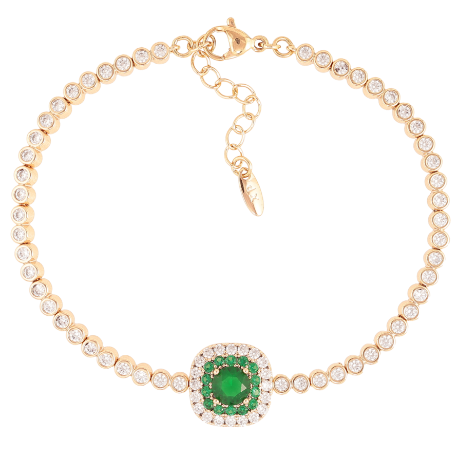 Браслет Xuping Позолота 18K «Доріжка цирконію із зеленою вставкою» довжина з доп.ланцюжком 18.5-21.5см х 3мм фото №1