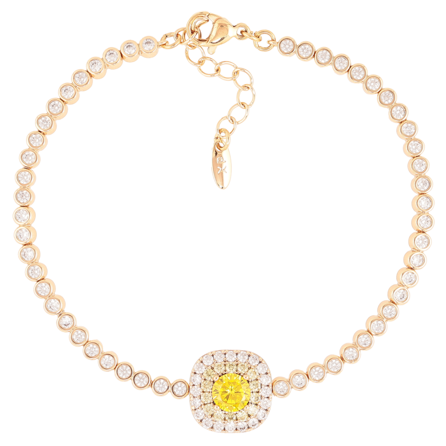 Браслет Xuping Позолота 18K «Доріжка цирконію з жовтою вставкою» довжина з доп.ланцюжком 18.5-21.5см х 3мм фото №1