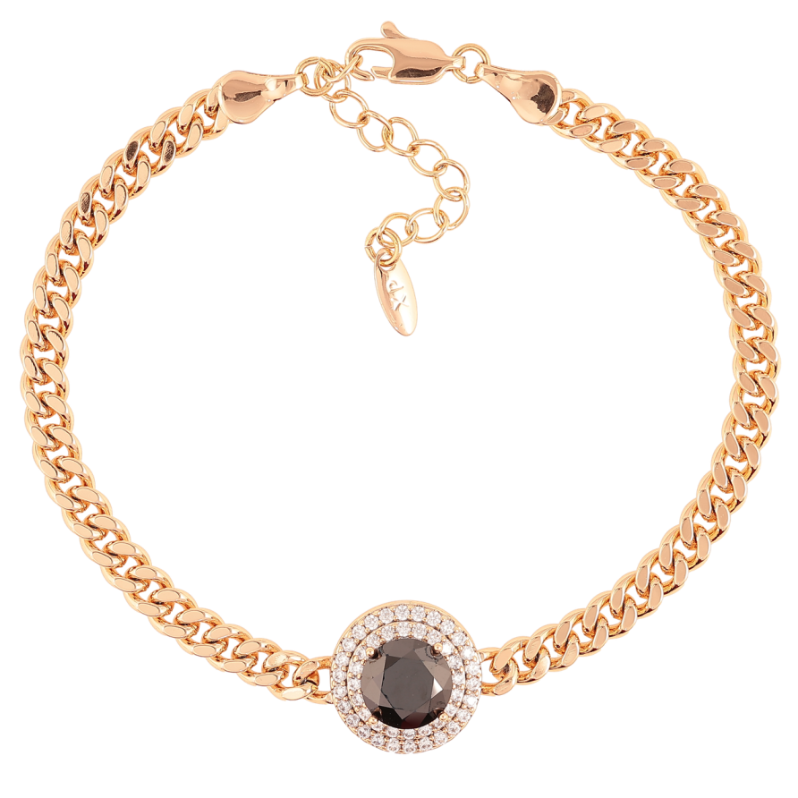 Браслет Xuping Позолота 18K Цепочка вставка черный фианит с цирконием длинна с доп.цепочкой 18-21см х 4мм фото №1