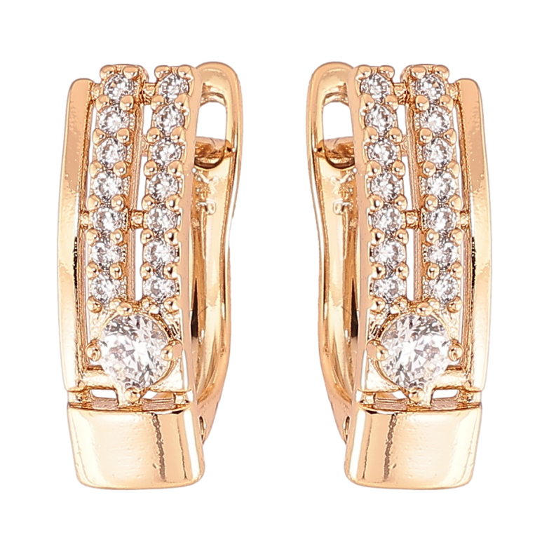 Сережки Xuping Позолота 18K англійський замок «Візерунок з доріжками цирконію» фото №1