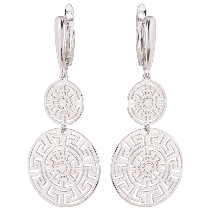 Серьги Xuping Родий английский замок Подвески с резным греческим узором фото №10 Серьги Xuping Родий английский замок Подвески с резным греческим узором фото №10