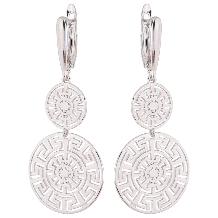 Сережки Xuping Родій англійський замок «Підвіски з різьбленим грецьким візерунком» фото №1 Сережки Xuping Родій англійський замок «Підвіски з різьбленим грецьким візерунком» фото №1