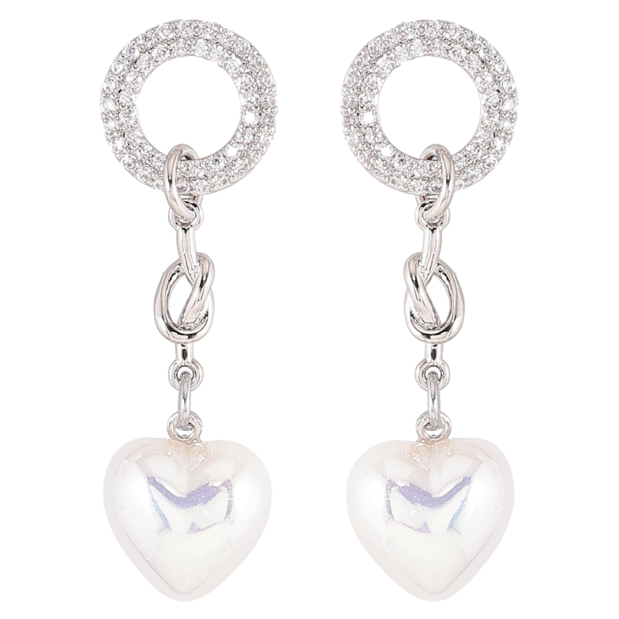 Серьги Xuping Родий пусеты Подвески с перламутровыми сердечками фото №1 Серьги Xuping Родий пусеты Подвески с перламутровыми сердечками фото №1