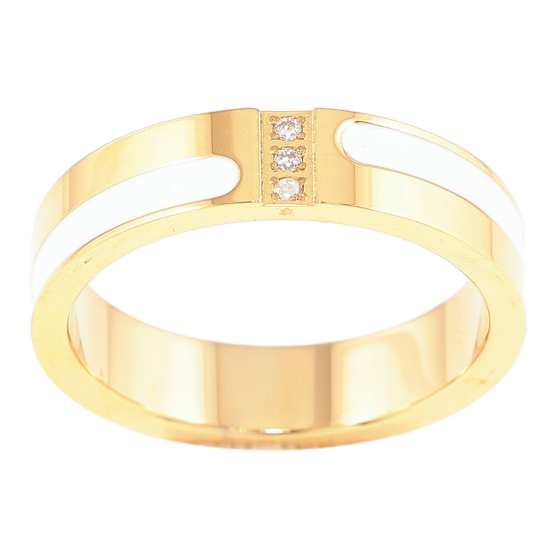 Кольцо Xuping TTM Stainless Steel Цвет 14К Узор с цирконием и белой эмалью, шир. 4.5мм фото №1