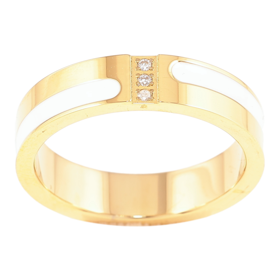 Кольцо Xuping TTM Stainless Steel Цвет 14К Узор с цирконием и белой эмалью, шир. 4.5мм фото №1