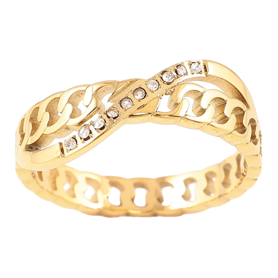 Каблучка Xuping TTM Stainless Steel Колір 14К «Візерунок ланцюжок з цирконієм» фото №1