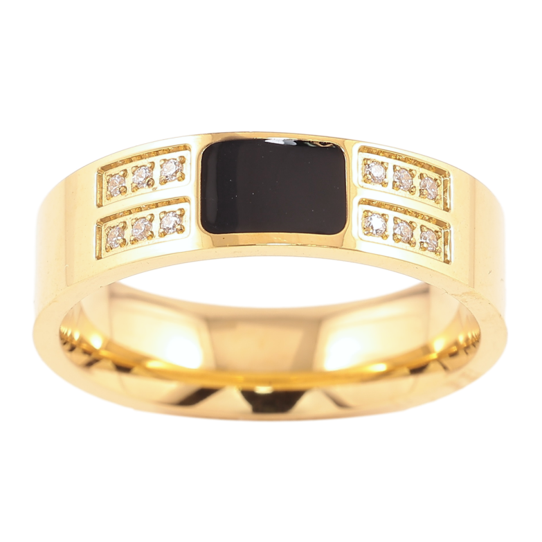 Каблучка Xuping TTM Stainless Steel Колір 14К «Чорна емаль з цирконієм, шир. 5.5 мм» фото №1