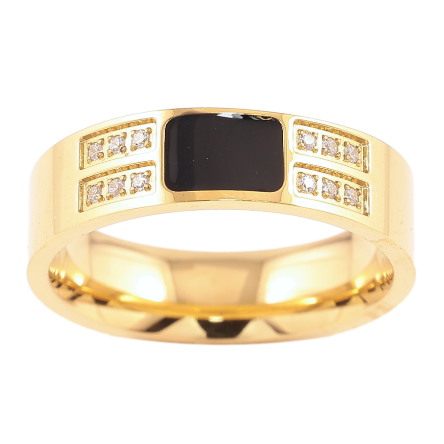 Кольцо Xuping TTM Stainless Steel Цвет 14К Черная эмаль с цирконием, шир. 5.5мм фото №1