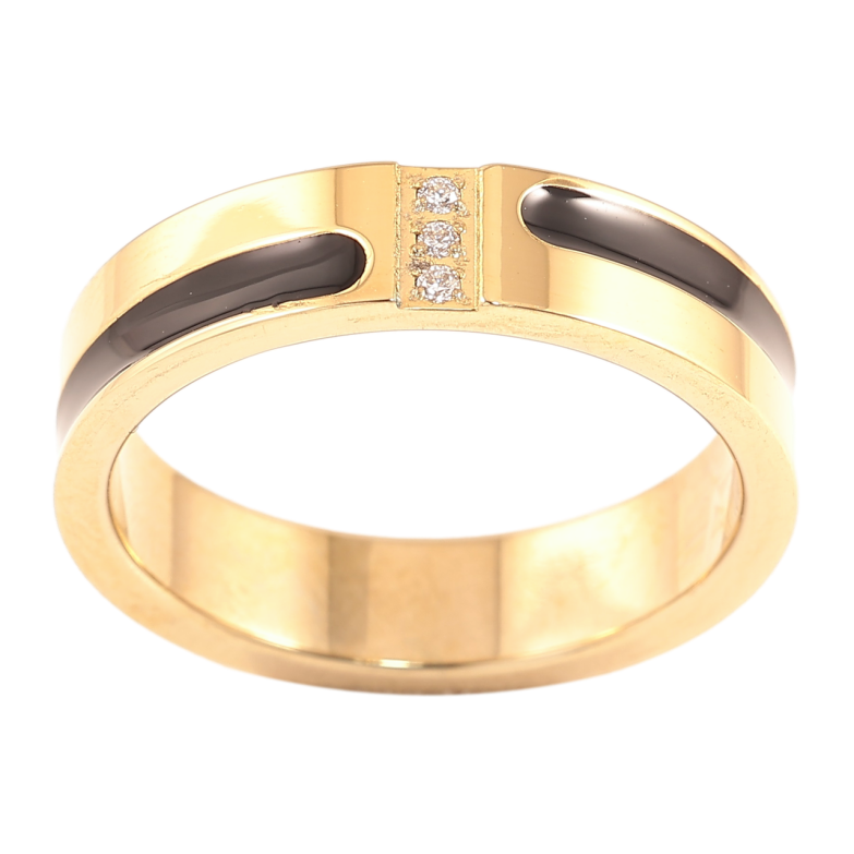 Каблучка Xuping TTM Stainless Steel Колір 14К «Смуги чорною емаллю і цирконій, шир.4.5мм» фото №1