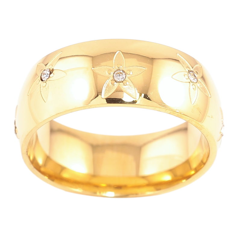 Каблучка Xuping TTM Stainless Steel Колір 14К «Квіточки з цирконієм, шир. 7.5мм» фото №1