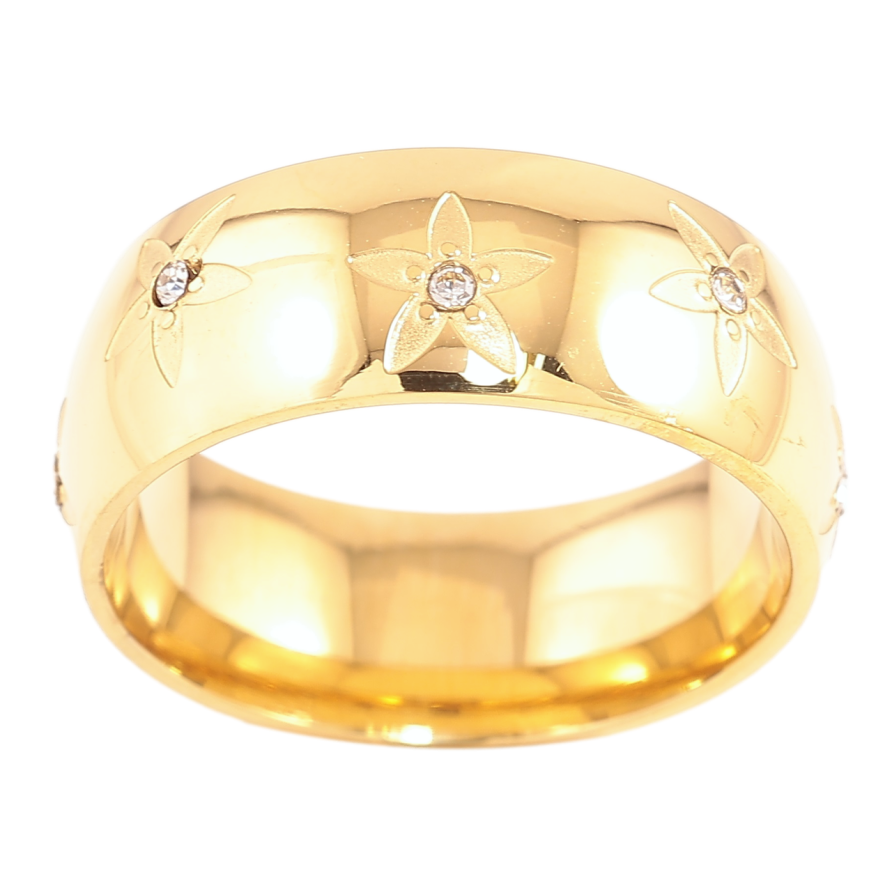 Каблучка Xuping TTM Stainless Steel Колір 14К «Квіточки з цирконієм, шир. 7.5мм» фото №1