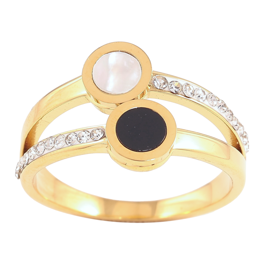 Каблучка Xuping TTM Stainless Steel Колір 14К «Два кола з перламутром і керамікою» фото №1