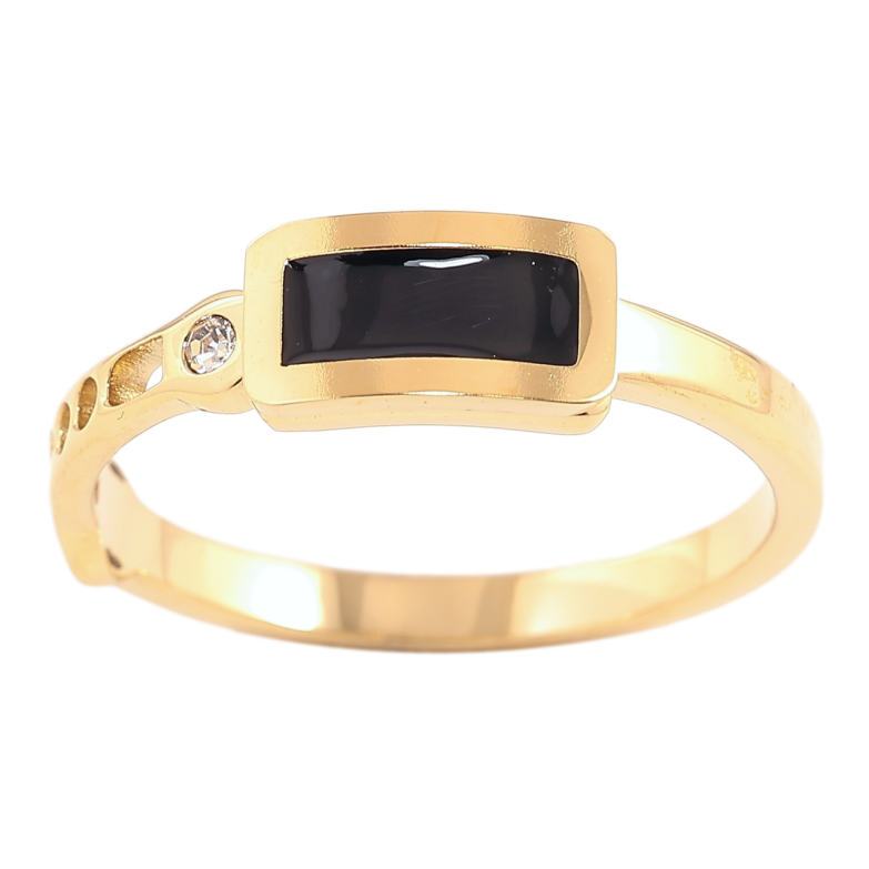 Каблучка Xuping TTM Stainless Steel Колір 14К «Декоративний візерунок з чорною емаллю» фото №1