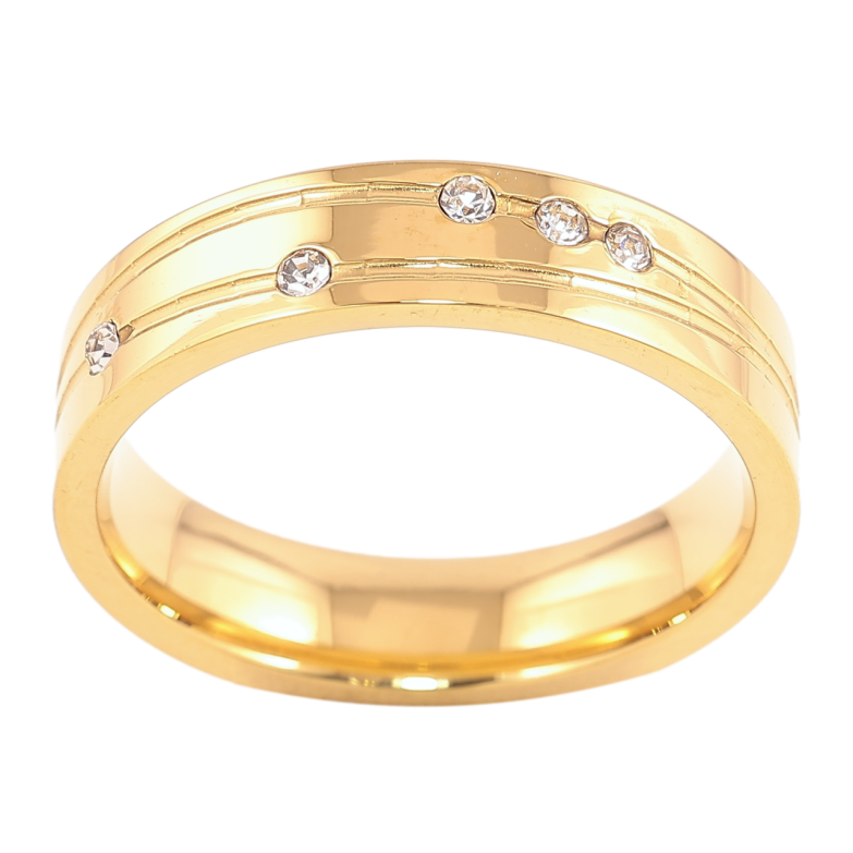 Каблучка Xuping TTM Stainless Steel Колір 14К «Візерунок з цирконієм, шир. 4.5мм» фото №1