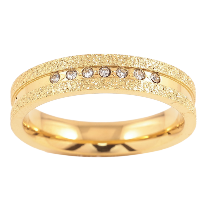 Каблучка Xuping TTM Stainless Steel Колір 14К «Доріжка цирконію з шагренью, шир. 4мм» фото №11