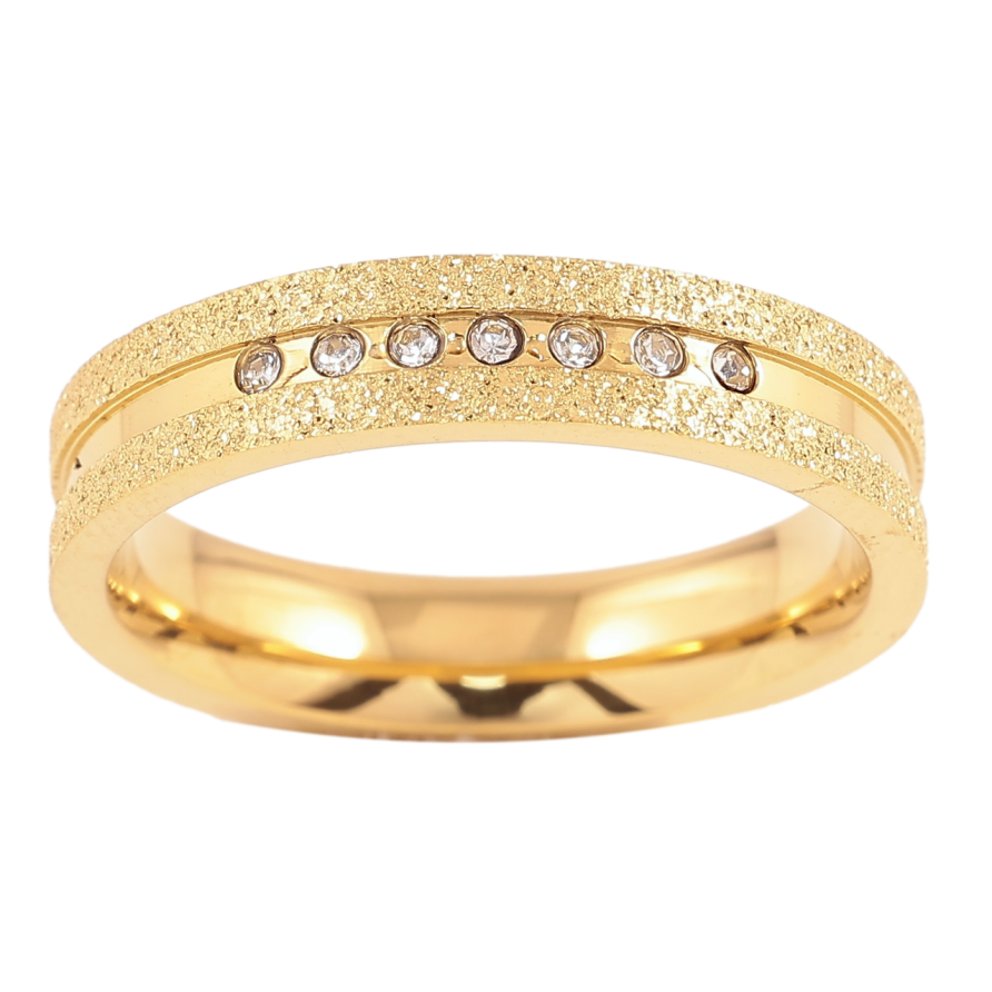 Каблучка Xuping TTM Stainless Steel Колір 14К «Доріжка цирконію з шагренью, шир. 4мм» фото №1