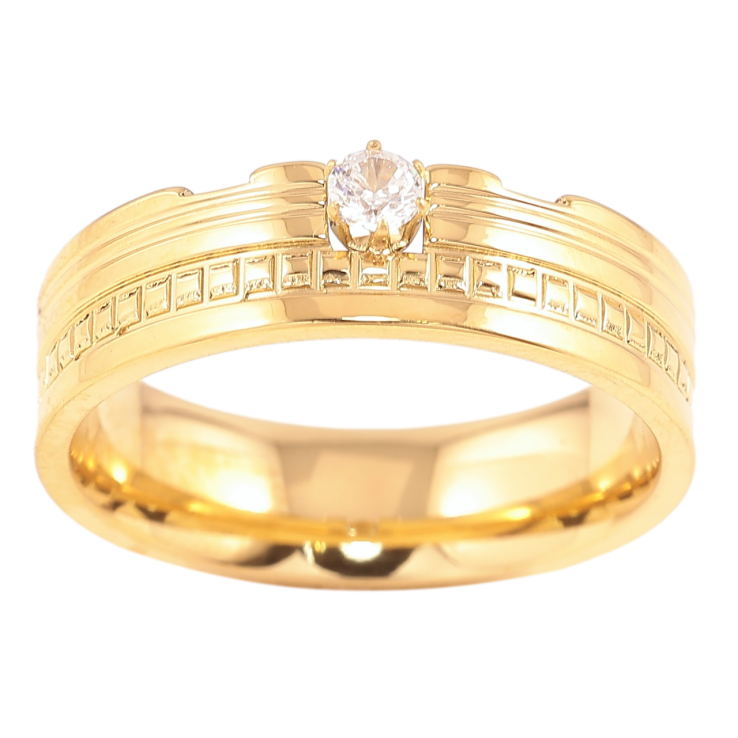 Каблучка Xuping TTM Stainless Steel Колір 14К «Візерунок з цирконієм, шир. 5.5мм» фото №12