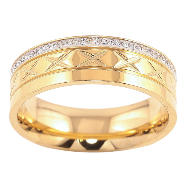 Кольцо Xuping TTM Stainless Steel Цвет 14К Дорожка циркония с узором, шир. 6мм фото №1