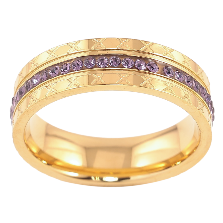 Кольцо Xuping TTM Stainless Steel Цвет 14К Дорожка сиреневого циркония, шир. 5.5мм фото №1