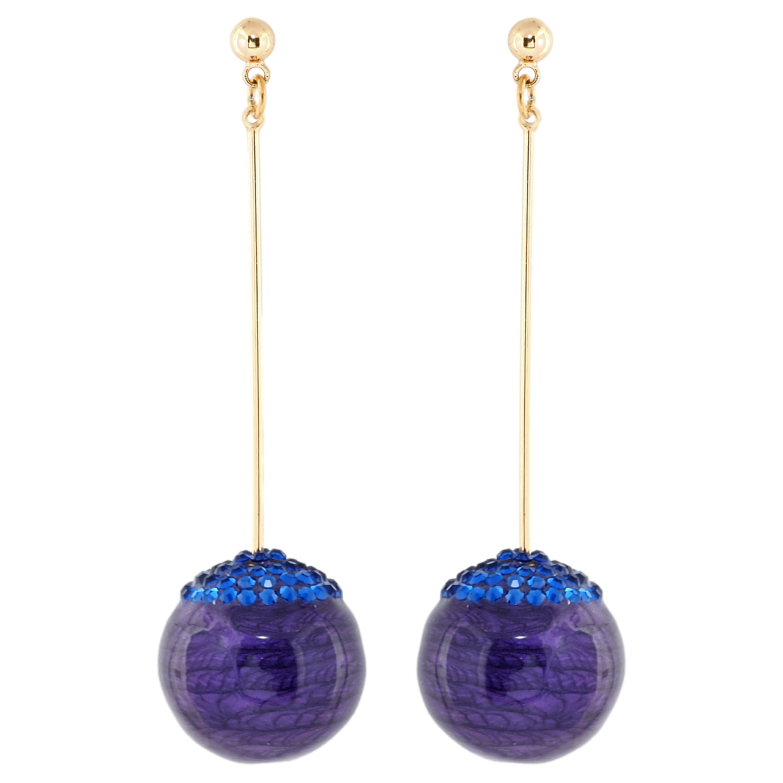 Сережки Xuping Позолота 18K пусети Підвіски з бузковими кульками та синіми кристалами ø 19мм фото №1 Сережки Xuping Позолота 18K пусети Підвіски з бузковими кульками та синіми кристалами ø 19мм фото №1