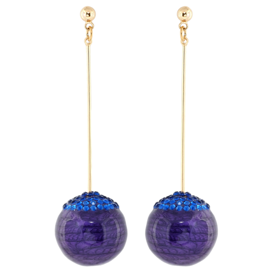 Сережки Xuping Позолота 18K пусети Підвіски з бузковими кульками та синіми кристалами ø 19мм фото №1 Сережки Xuping Позолота 18K пусети Підвіски з бузковими кульками та синіми кристалами ø 19мм фото №1