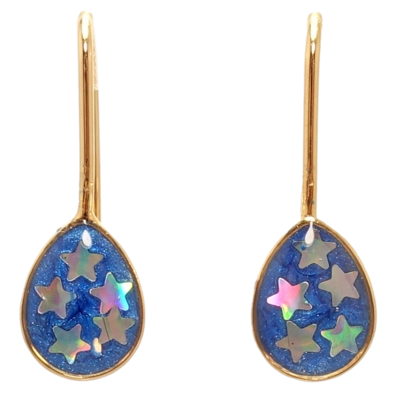 Серьги Xuping Позолота 18K французский замок Синяя капля с блестками звездочки фото №1