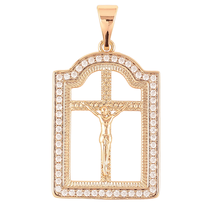 Кулон Xuping Позолота 18K Крест с Распятием и цирконием в рамке для цепочки до 7мм фото №1