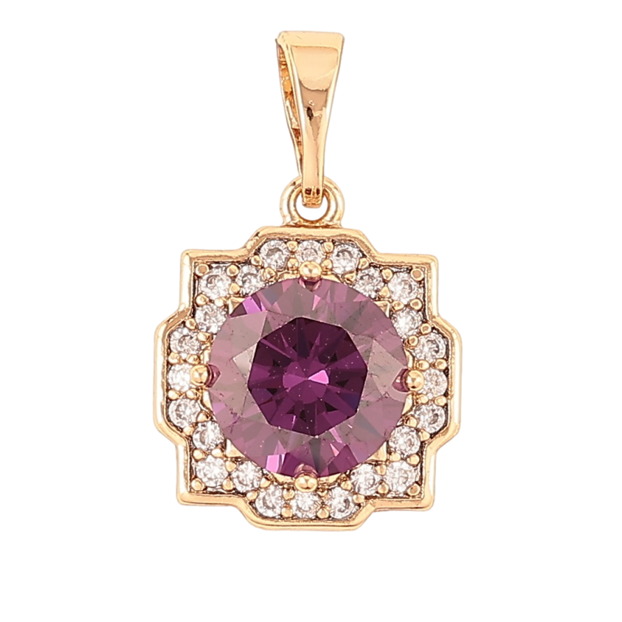 Кулон Xuping Позолота 18K Сиреневый фианит в декоративном обрамлении циркония для цепочки до 5мм фото №1 Кулон Xuping Позолота 18K Сиреневый фианит в декоративном обрамлении циркония для цепочки до 5мм фото №1