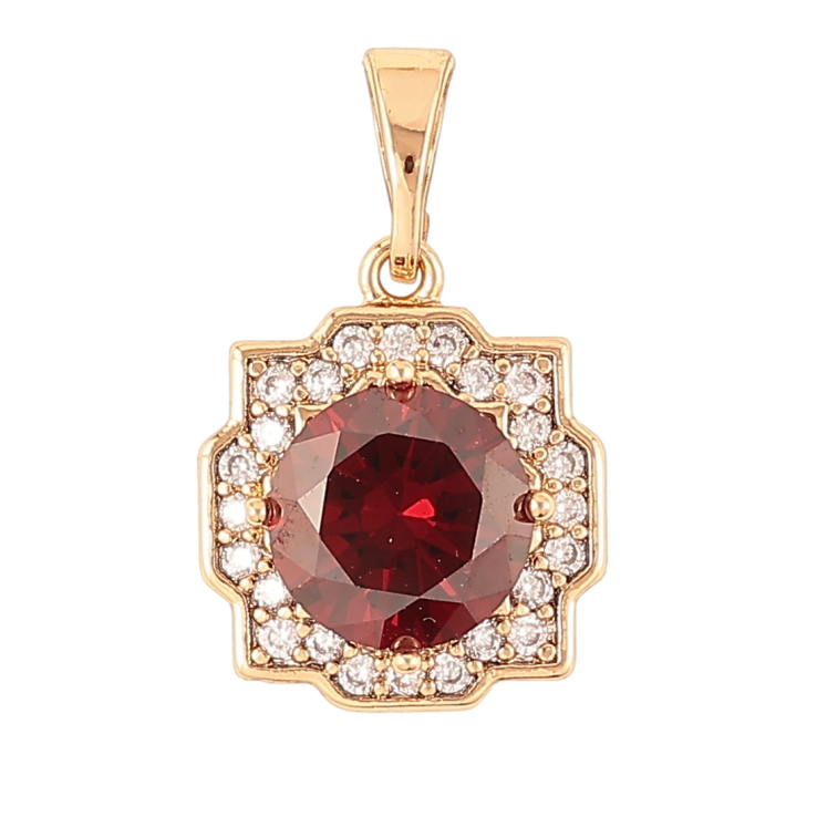 Кулон Xuping Позолота 18K «Червоний фіаніт у декоративному обрамленні цирконію» для ланцюжка до 5мм фото №3 Кулон Xuping Позолота 18K «Червоний фіаніт у декоративному обрамленні цирконію» для ланцюжка до 5мм фото №3