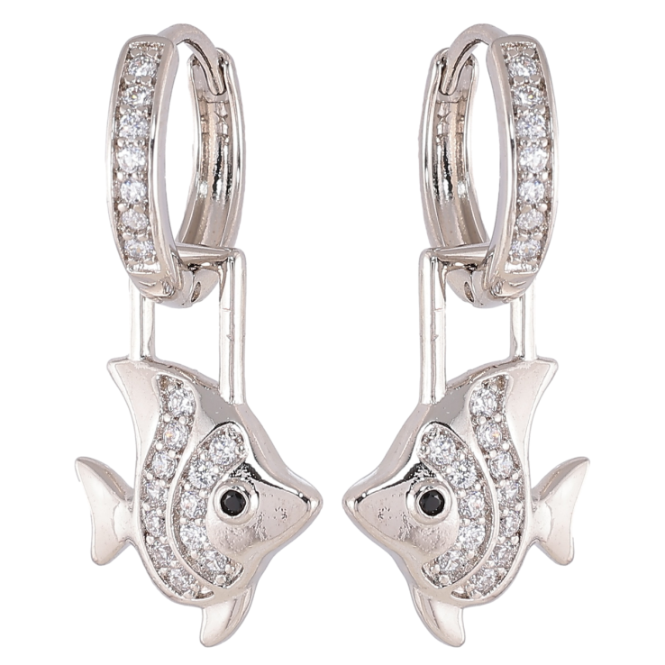 Серьги Xuping Родий подвески на колечках Рыбки 2 в 1 фото №24