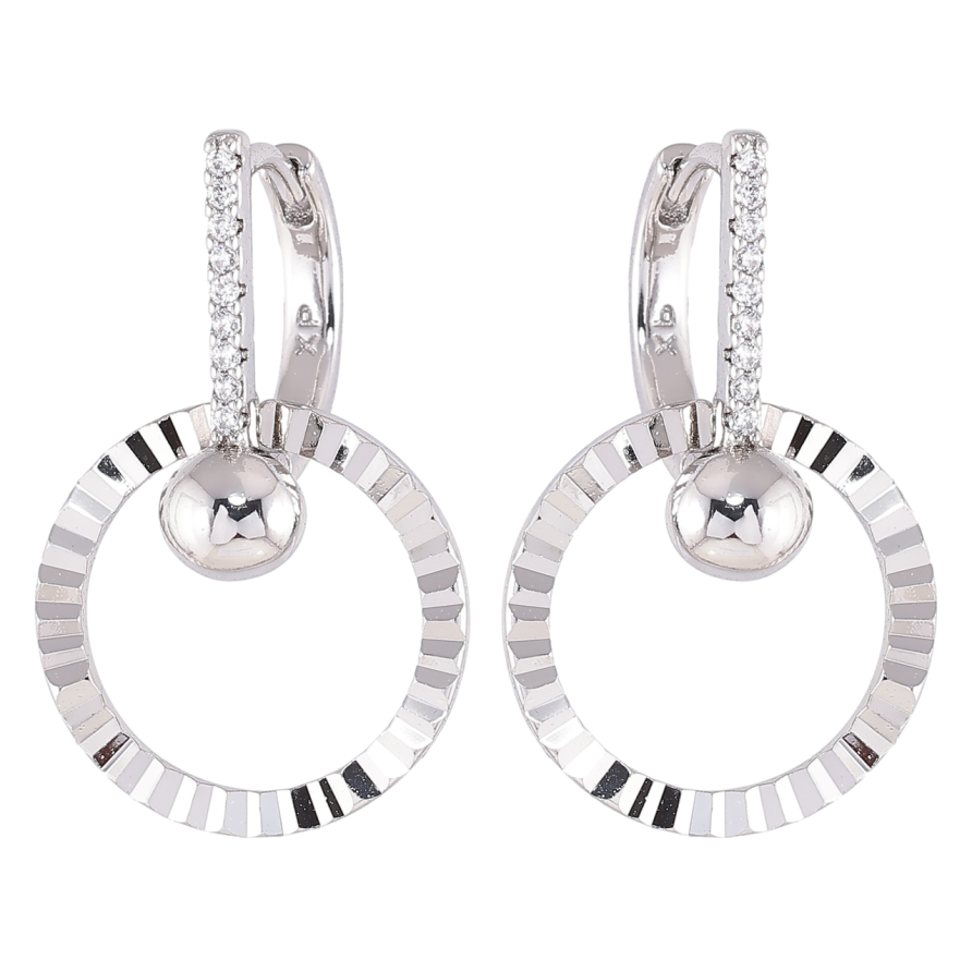 Серьги Xuping Родий подвески на колечках Круглые подвески с дорожками циркония фото №1