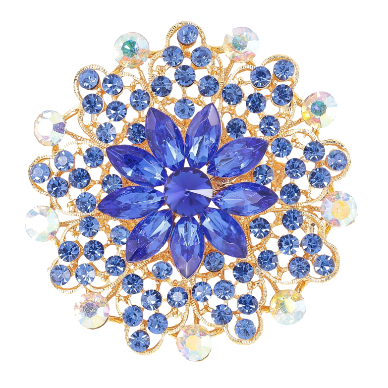 Брошка «Квітка з синіми стразами» фото №1