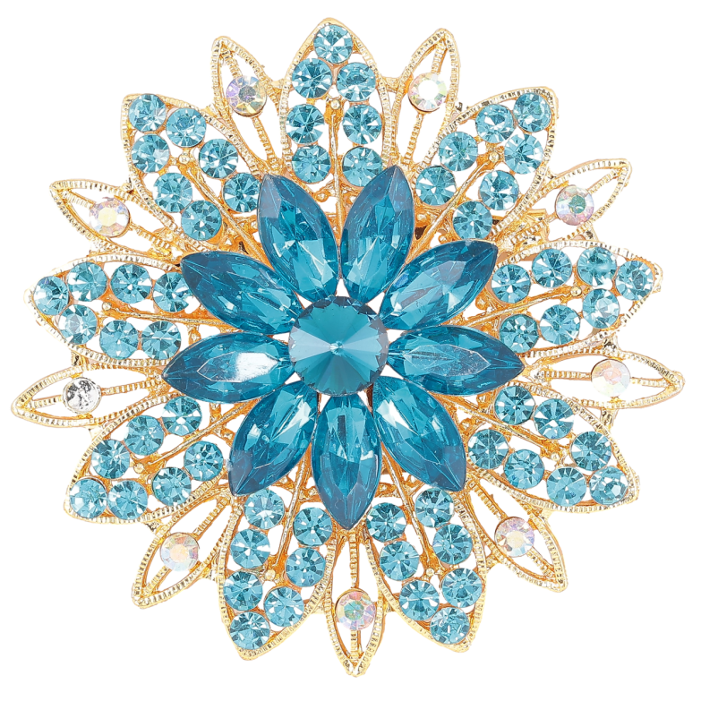Брошка «Квітка з бірюзовими стразами» фото №1