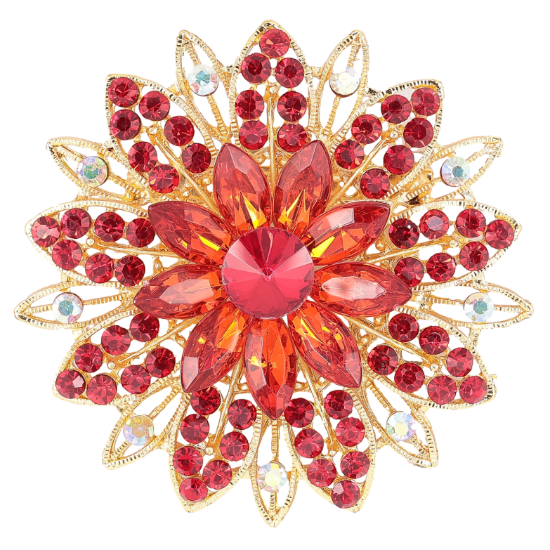 Брошка «Квітка з червоними стразами» фото №1