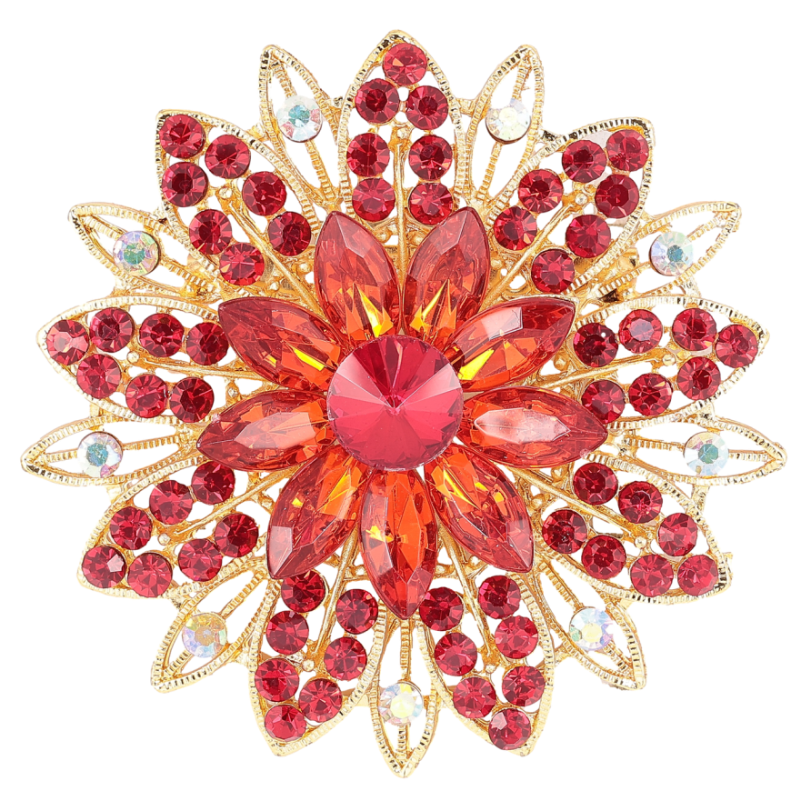 Брошь Цветок с красными стразами фото №1 Брошь Цветок с красными стразами фото №1